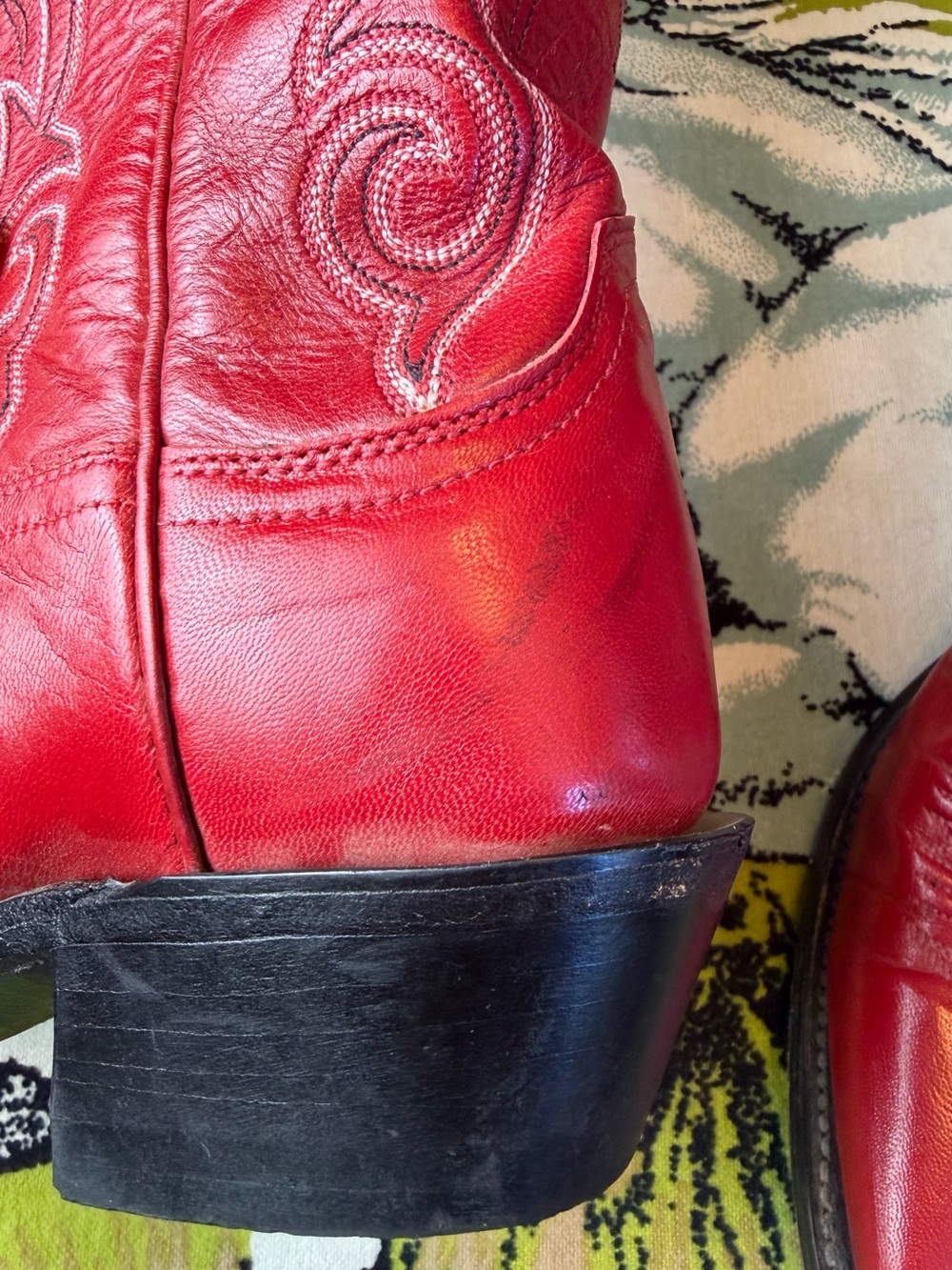 Vintage Lucchese 1883 Red Leather Cowboy Boots Snip-Toe Women's Size 8-8.5 - Picture 9 of 17
